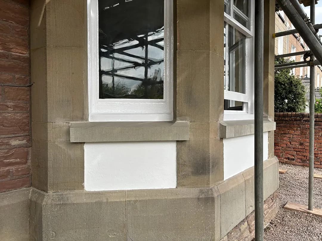 A dressed stone window surround and sill on a bay, Monmouthshire