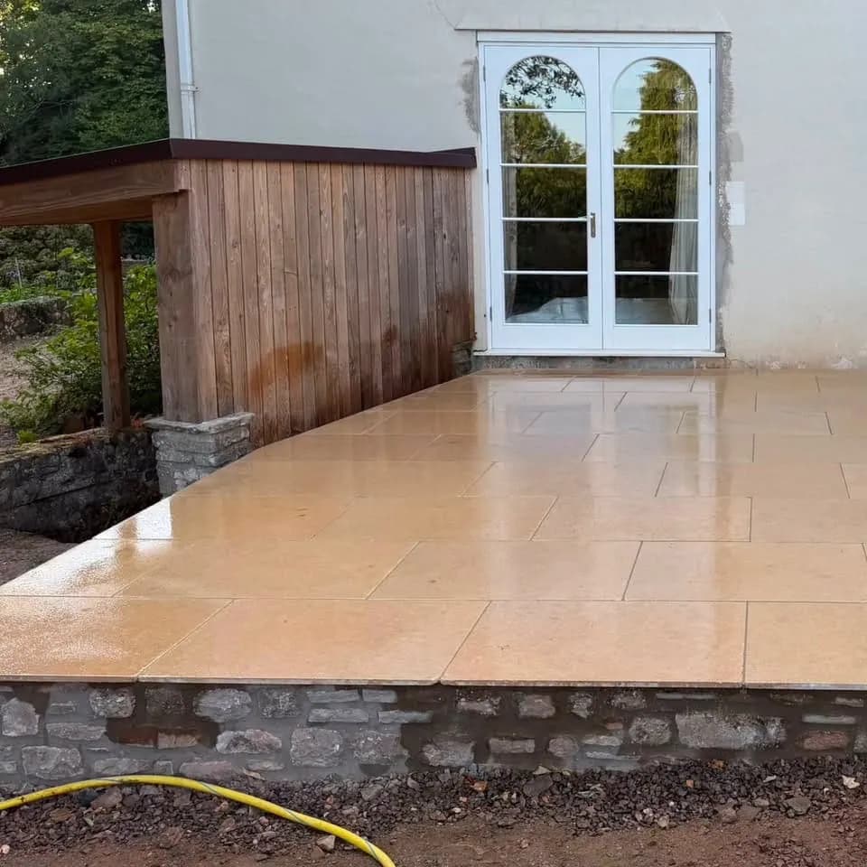 The finished limestone patio, pointed, Brockweir