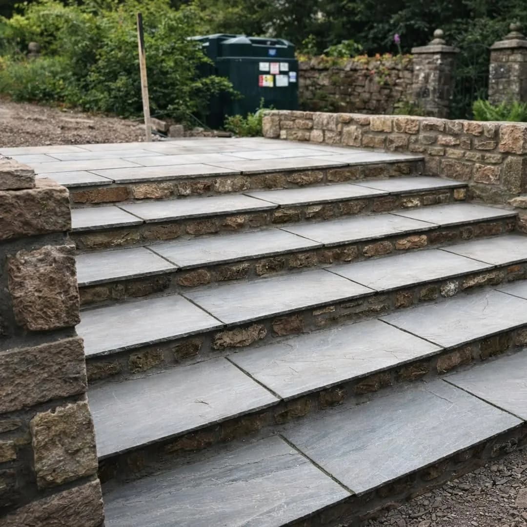 Natural stone steps and walls, Monmouthshire