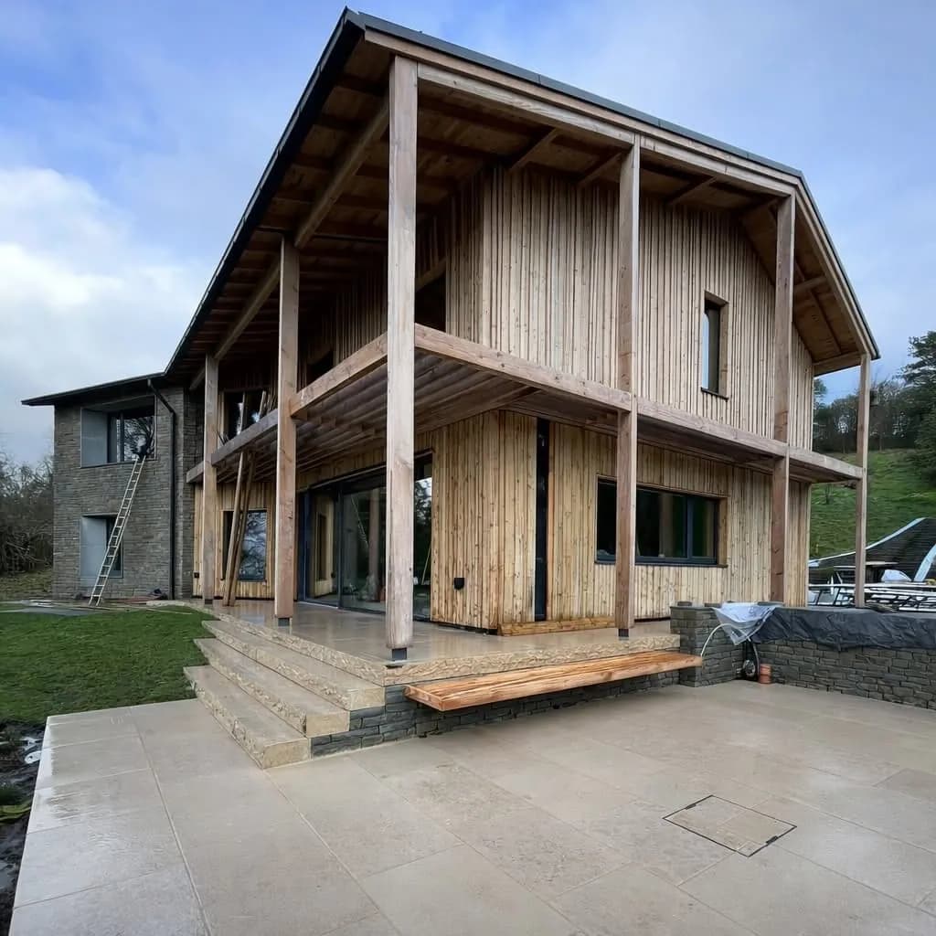 The house with its new limestone patio and steps, Malvern