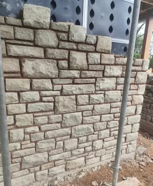 Grey green stone walling on the extension, The Narth